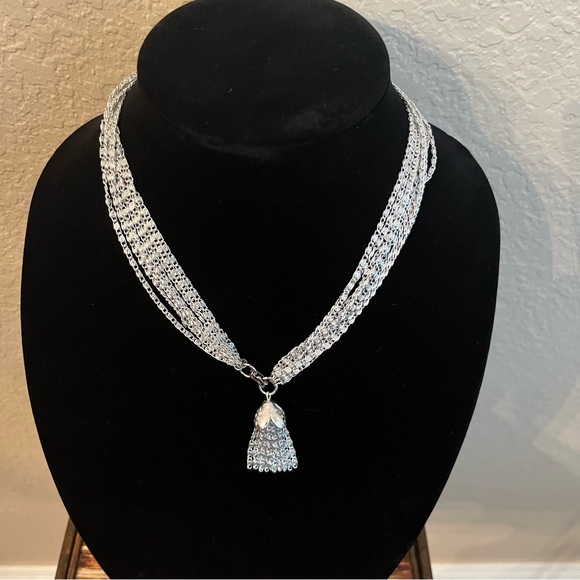 Vintage Sarah Coventry Silvery Cascade Silver tone multi strand Necklace - Picture 1 of 16